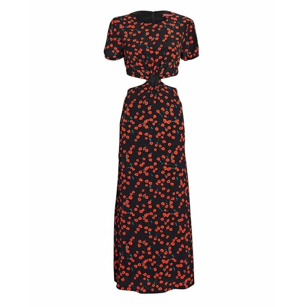 Staud Calypso Poppy Cut-Out Midi Dress - S Poppy Field